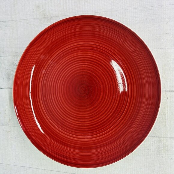 Dover & York RINGS SWIRL Circles Rust Red Stoneware Coupe Dinner Plates Set of 4 - Picture 4 of 16